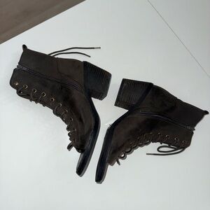 Fashion Nova Dark Grey Lace-Up Boots